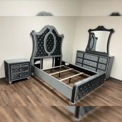 CAMEO GRAY UPHOLSTERED PANEL BEDROOM SET