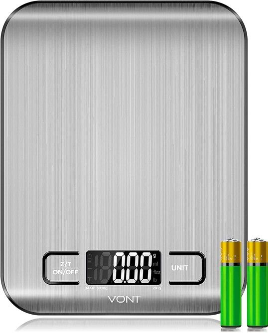 Vont 'Milo' Kitchen Scale, Food Scale, Digital Scale w. Beautiful LCD Screen, 5 Measurement Units, Gram Scale Used for Weight Loss, Baking, Cooking