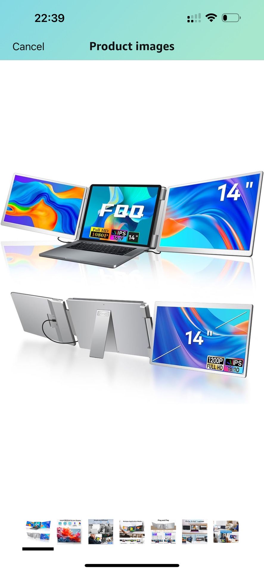 Brand New Laptop Screen Extender, 14-inch FHD 1200P IPS Triple Screen Laptop Monitor Extender Fits 12–16.5 inch, Portable Monitor Compatible with W