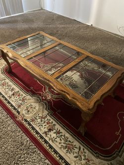 Antique Wooden And Glass Table