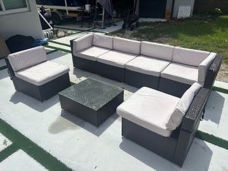 Outdoor Wicker Sectional Sofa Set with Coffee Table