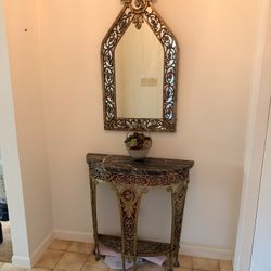 MUST GO - Vintage Style Iron And Marble Console Table With The Mirror 