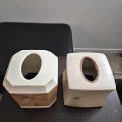 Croscill Porcelain White Tissue Box Cover + Ceramic Tissue Box With Delicate Plant Design