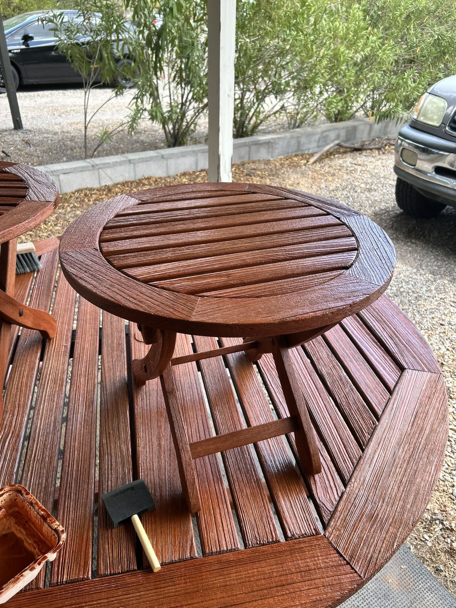 Refurbished Round Teak Patio Table Set