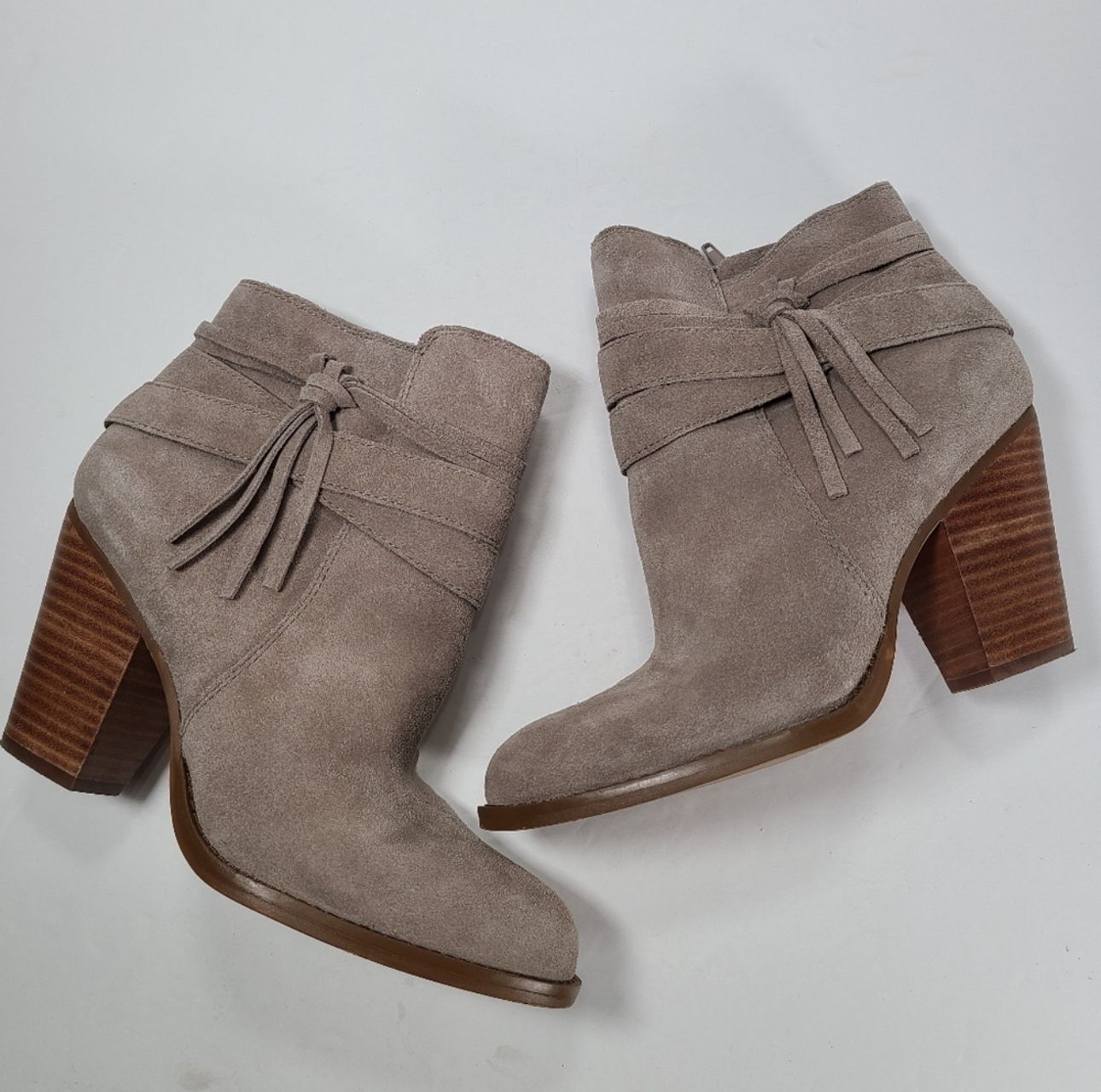 Sole Society Rumi Tassel Taupe Suede Boho Ankle Booties Women Size 10M