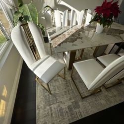 7 White Leather Dinning Chairs 
