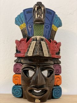 Stone Ceramic Mexican Aztec Warrior Wall Hanging Mask.