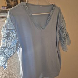 GORGEOUS BRAND NEW BABY BLUE LACED BLOUSE! SIZE:LARGE-XLARGE