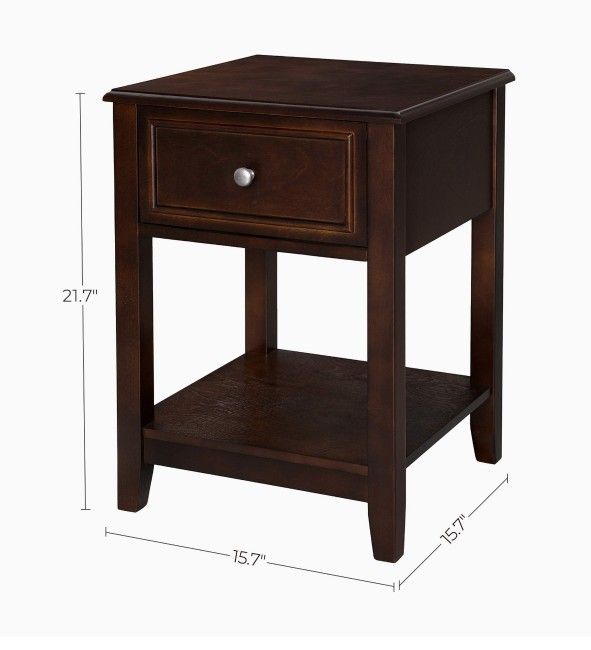 End Table, Nightstand with Drawer and Bottom Shelf, Compact for Bedroom Living Room, 15.7", Reddish Brown