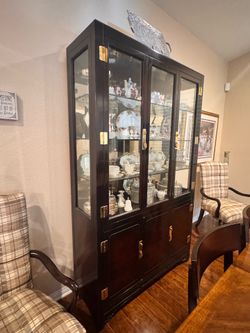 Large China Hutch - glass shelves, mirrored back, with lights