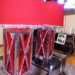 Lamps Red Satin Glass Embroidered Lamps