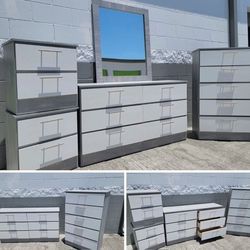 Dresser With Mirror, Chest And Two Nightstands 🌌 Comoda Con Espejo, Gavetero Y Dos Mesitas De Noche 🌌