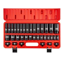 35 Pieces 1/2 Inch Metric Drive Impact Socket Set(Standard 8mm-32mm,Deep10mm-32mm) 6-Point, CR-MO,with a Storage Cage
