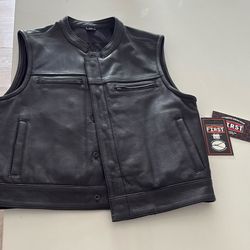 Black Leather Biker Vest 