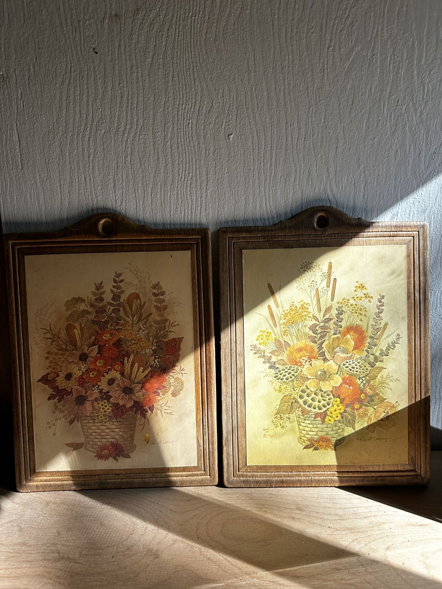 Robert Laessig Framed Lithograph Prints On Cardboard, Flower Bouquets, Set Of 2
