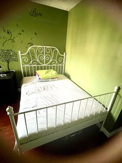 Full Size White Metal Bed Frame with Mattress Included