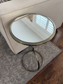 Brass & Mirrored Round Accent Side Table