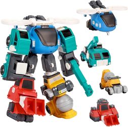 CuisinAid Transform Toys for 3 4 5 6 7 8 Year Old Boys, 32 Pieces Robot Toys for Kids, 4 Magnetic Construction Trucks Vehicles w/Play Mat, Holiday Bir