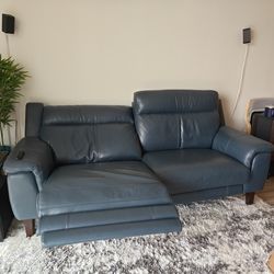 Living Spaces Moana Blue Leather 84" Read