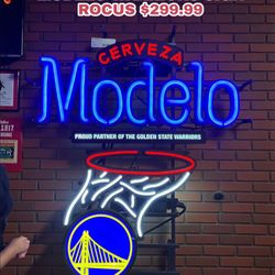 BEER LIGHT, COLLECTIBLES MODELO WARRIORS SIGN ROCUS 