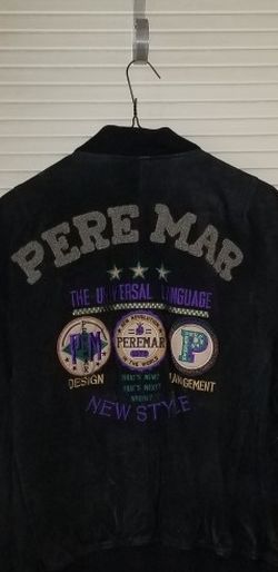 LG Like new, Peremar black leather jacket, satin lining, rib knit at neck and cuffs. Zip front, deep inside pocket, 2 outside pockets. Pics show em