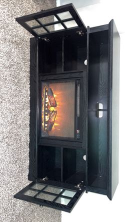 Black Electric Fireplace Heater with LED Flame