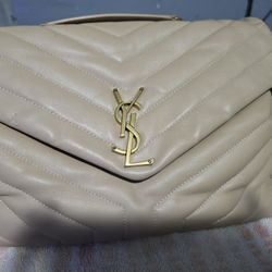 Saint Laurent
Calfskin Y Quilted Monogram Small Loulou Chain Satchel Dark Beige