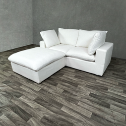 (Free Delivery) White Modular Cloud Sectional Couch with Storage Ottoman