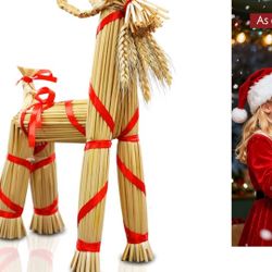 16.1-inch Tall Swedish Straw-Woven Christmas Goat Yule Decoration forome Birthday Party Interior Outdoor Holiday Tradition Decor