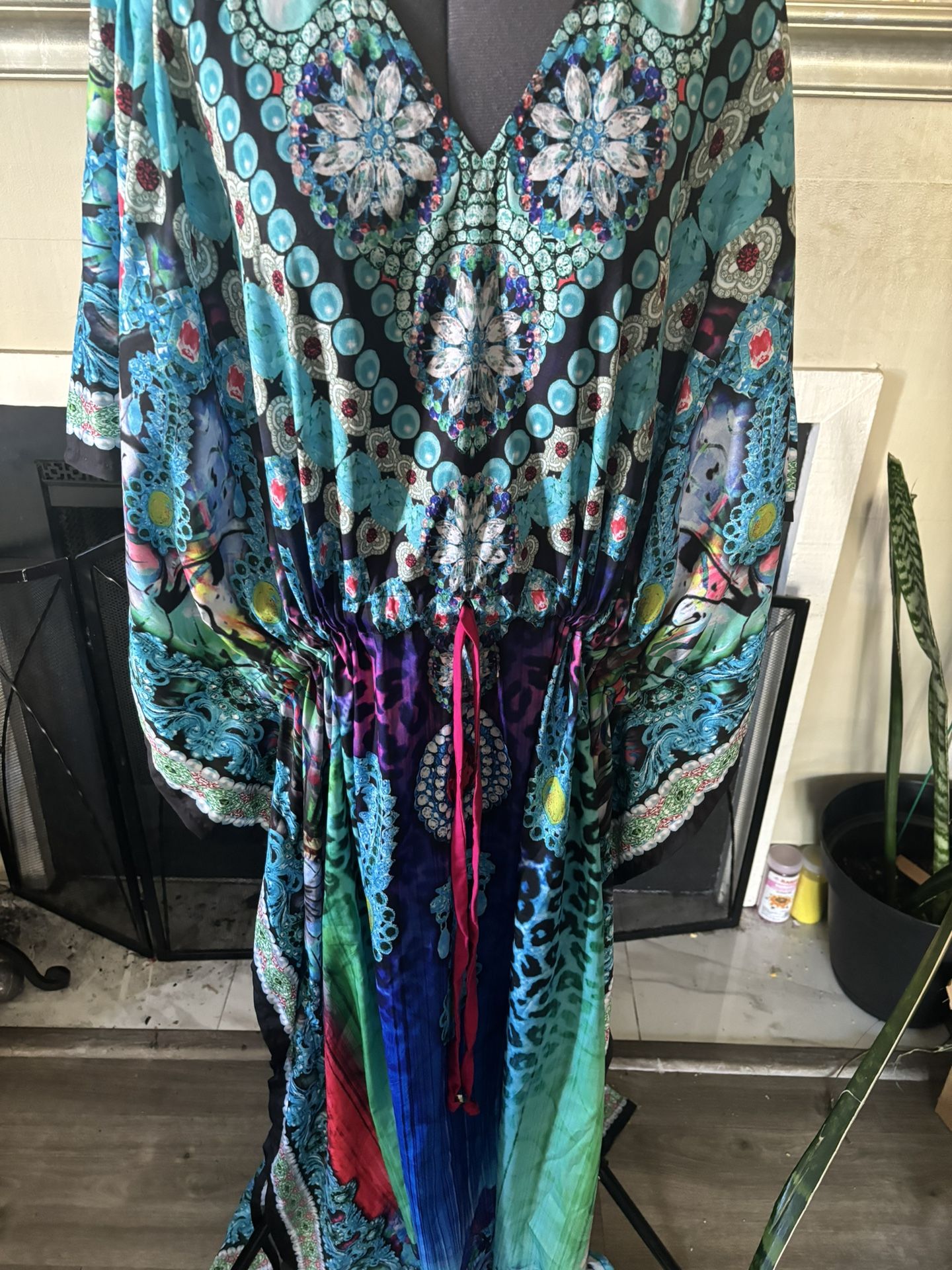HAPPY BAY Women's Oversize Caftan Long Muumuu Nightgown OSFM Grape, Geometric