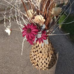 30" HIGH FLORAL & REED DECOR VASE  FOR HOME 