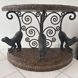 MAITLAND SMITH VINTAGE BRONZE MONKEY CONSOLE TABLE. FABULOUS FUNCTIONAL ART! COCONUT SHELL & MAYBE COPPER TOP. 