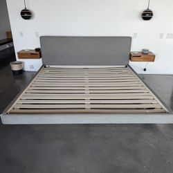 Article King Bed Frame Tessu Low Profile Upholstered gray Mid-century Slats Included 