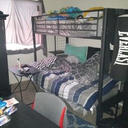 BLACK FRAME BUNK BED  2 Beds FULL ON BOTTOM & TWIN ON TOP Taken Down Just Pick Up Asking For 150.00 Bed Frame 