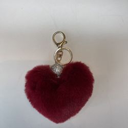 Furry Red Heart Keychain 