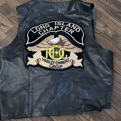 Harley Owners Group Black Leather Vest Long Island Chapter HOG 1990's size XL