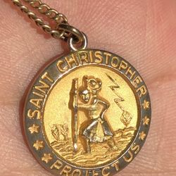 Gold Saint Christopher Pendant Protection On Chain 