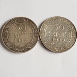 🇨🇦2 Newfoundland 50 Cent Silver Coins