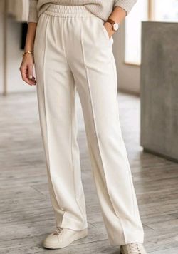 A New Day Dress Pants Ivory Elastic Waist Flat Front Straight Leg Women Size S