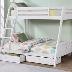 Brand New White Twin Over Full Bunk Bed w Trundle Drawers 