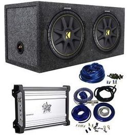 2 kicker comp 12” car subwoofer with box and 1000w amplifier WITH INSTALLATION