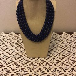 Handmade Blue Pearl Three Row Collar Necklace Like New Length 17 1/2” Extends to 21”