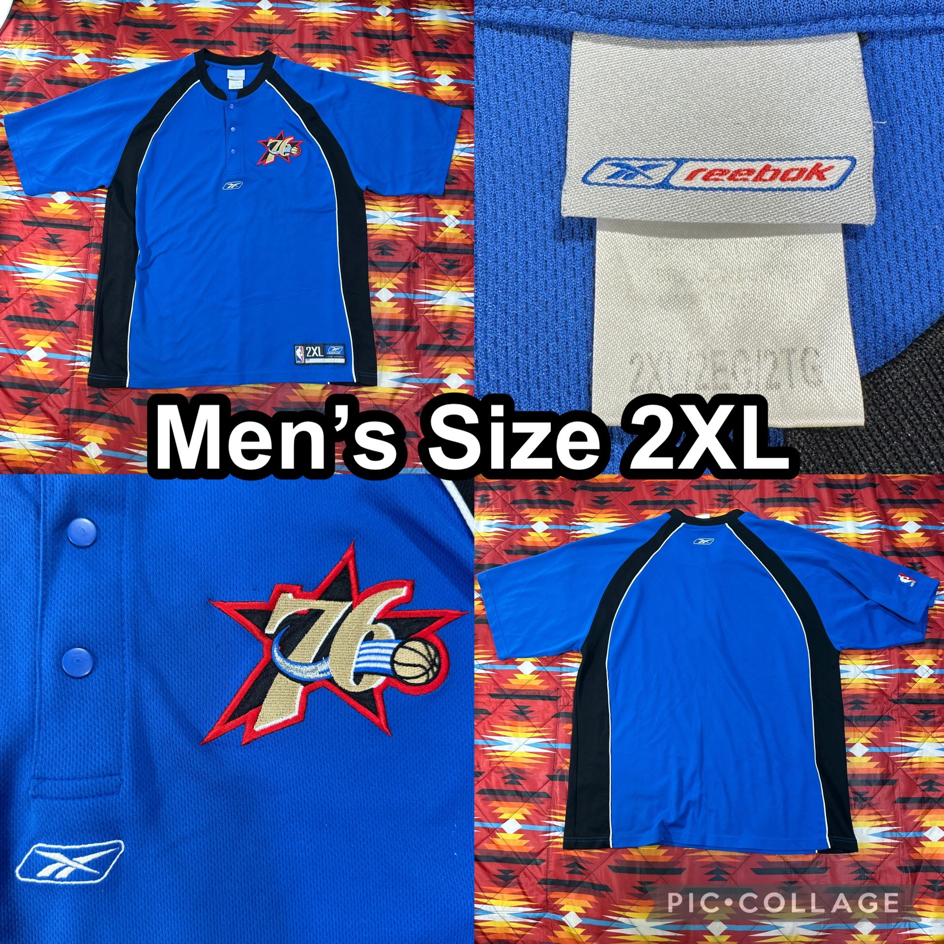 Philadelphia 76ers Warm Up Shirt Mens Size 2XL Blue NBA Basketball Jersey Reebok