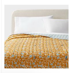 King Earthy Vines Quilt Mustard Yellow/Teal Blue - Threshold : Voile, Botanical