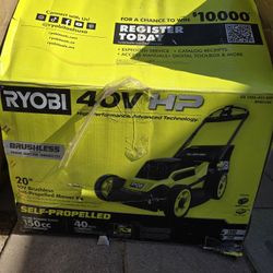 Ryobi 40v Hp Brushless 20-in Cordless Electric Battery Walk Behind Self Propelled Lawn Mower 