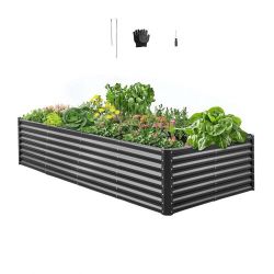 VEVOR Metal Raised Garden Bed, 8 x 4 x 2 ft Outdoor Galvanized Planter Garden Box, Open Bottom Design, Large Planter Raised Bed for Growing Vegetables
