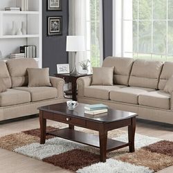 2 Piece Sand Color Sofa & Loveseat 