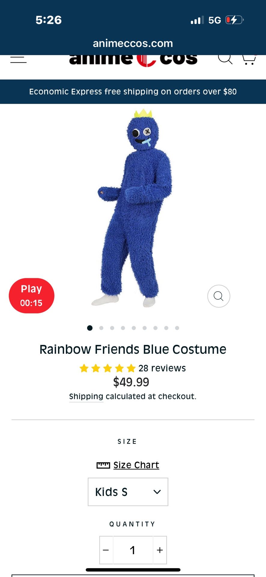 Blue From Rainbow Friends Costume