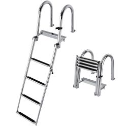 4 Step Telescoping Folding Pontoon Boat Ladder with Hand Rails Heavy Duty Stainless Steel