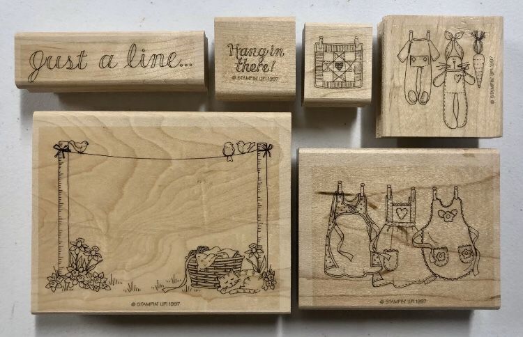 Retired 1997 Stampin’ Up! Wood Mounted Rubber “Just A Line” 6 Piece Stamp Set